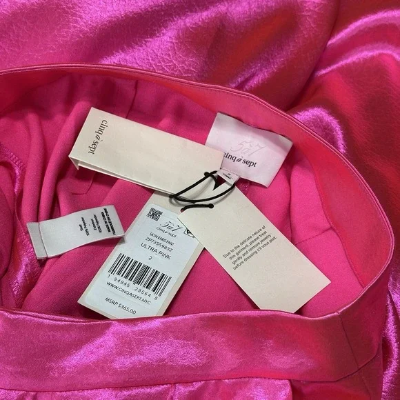 NEW Cinq à Sept $365 Ultra Pink Satin Karis Pants Straight Leg Mid Rise Sz 2 XS - Picture 7 of 7